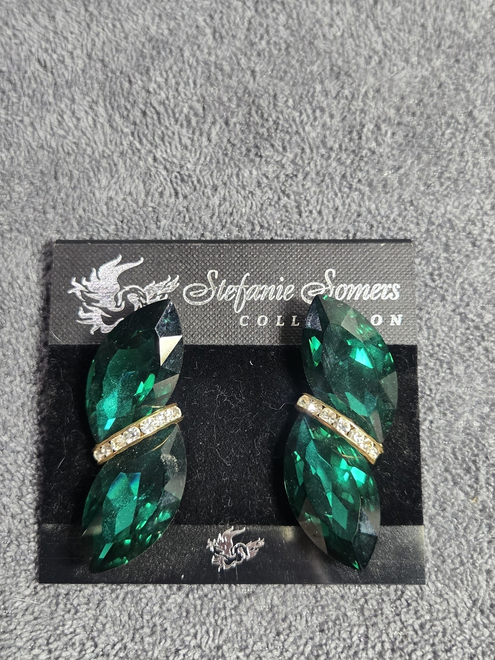 Vintage Stefanie Somers Collection Earrings in Emerald Swarovski Crystal